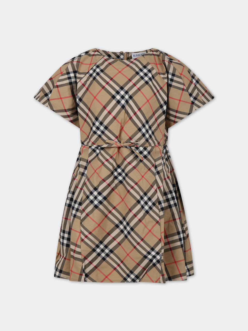 Beige dress for girl with iconic all-over vintage check